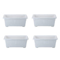 GoHooked white rectangular plastic plant pots, pack of 4, with ribbed texture and raised feet. Ideal for home or garden.