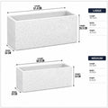 GoHooked rectangular polymer planter set in white with marble texture, featuring 36-inch and 24-inch sizes.