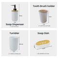 Go Hooked white ribbed plastic bathroom accessories set including soap dispenser, toothbrush holder, tumbler, and soap dish.