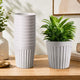 Go Hooked Round Planter Pot (8Inch, Pack of 10) | White Marble Texture Stylish Modern Ribbed Design | Decorative Indoor Outdoor Plastic Flower Pots for Balcony Living Room Garden Home & Office Décor