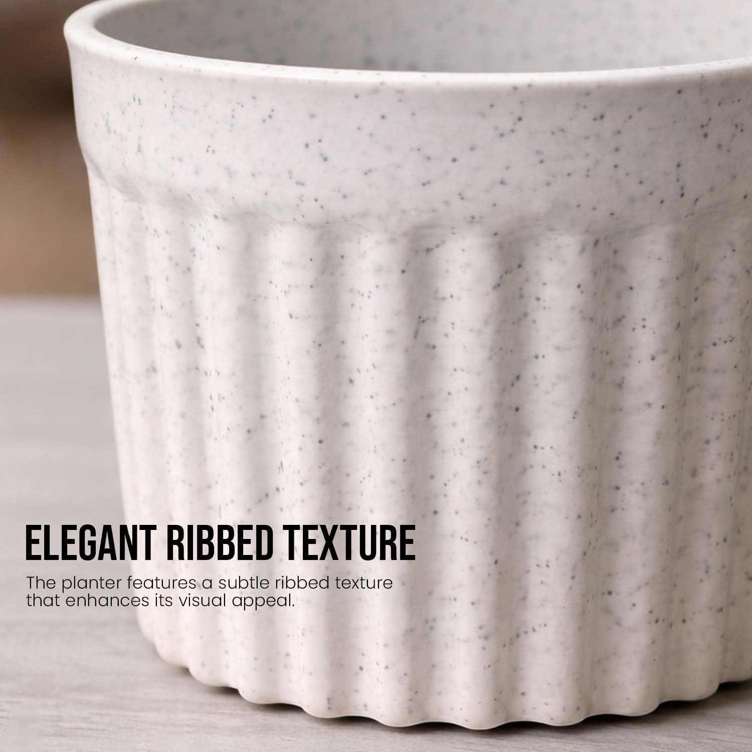 GoHooked white plastic indoor plant pot with ribbed texture and marble finish, 4 inch, pack of 10