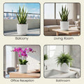 GoHooked white ribbed polymer planter with tray, 15x14 inch, granite speckled design, modern indoor/outdoor plant pot.