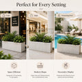 GoHooked white polymer rectangular planter with ribbed texture, 24x12 inches, ideal for indoor/outdoor use.