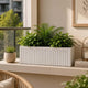 Go Hooked Rectangular Planter Pot (20x9) Inch | Marble White Ribbed Design Plastic Flower Pot for Indoor Outdoor Balcony Garden Window Railing Patio | Polymer Decorative Plant Container
