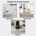 GoHooked white round metal storage tray with perforated sides and handles, perfect for bathroom, desk, or kitchen organization.