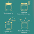 GoHooked white scented candle instructions: remove lid, place on heat-resistant surface, light wick, enjoy fragrance.