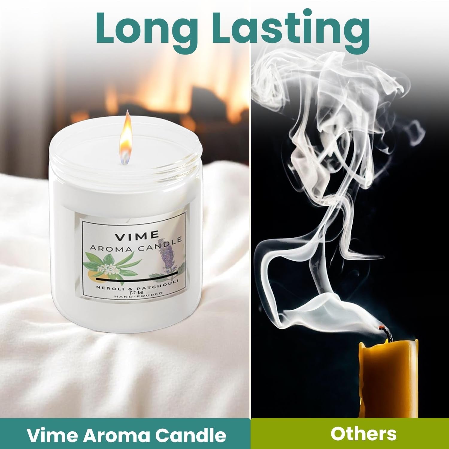 GoHooked white glass jar candle with Neroli & Patchouli scent, 120 ml, hand-poured for aromatherapy and home decor.