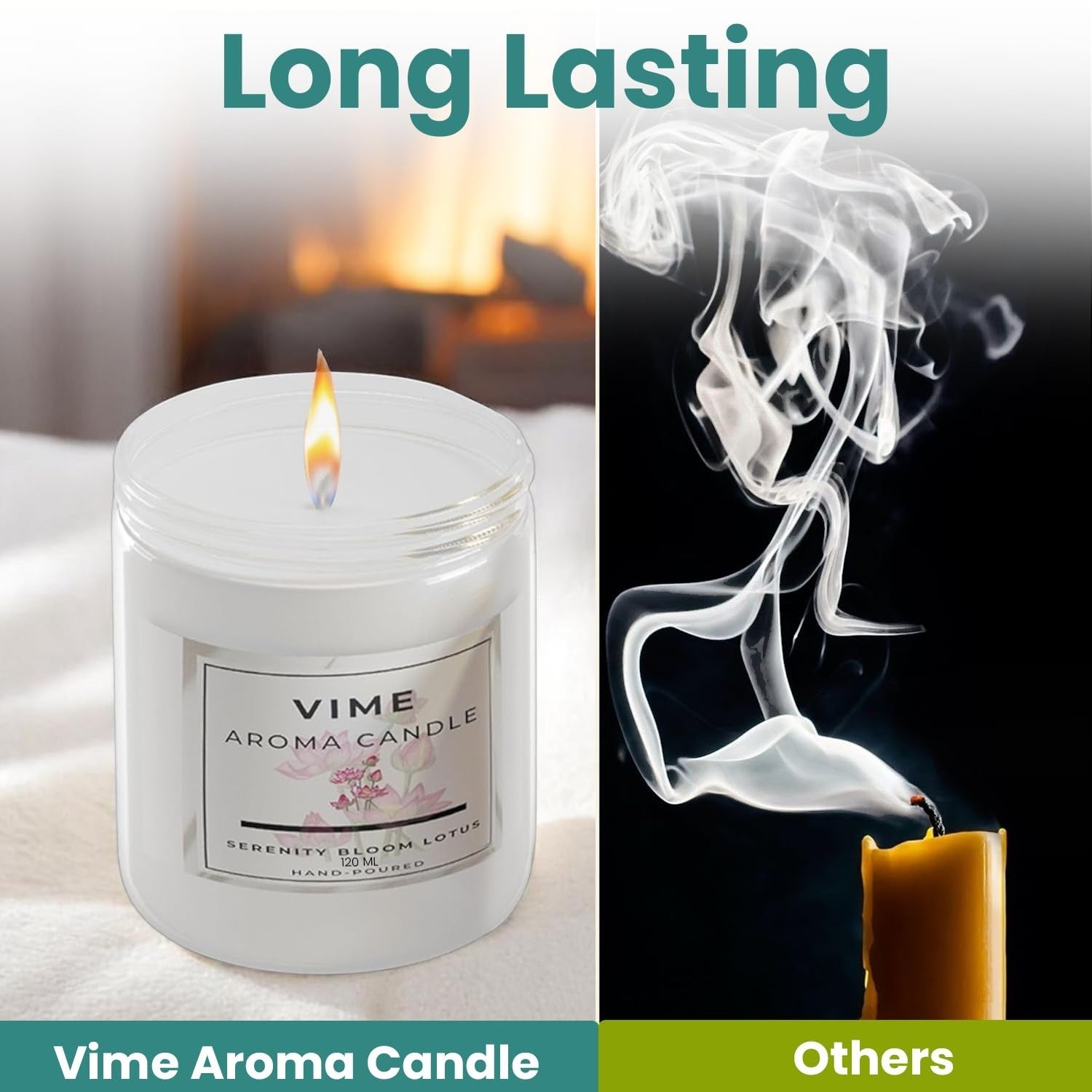 GoHooked white glass jar candle with Serenity Bloom Lotus fragrance, 120 gm, 35-hour burn time, for aromatherapy and home decor.