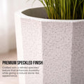 GoHooked modern white speckled polymer planter pot with faceted design and matching tray. 14.5 inch.