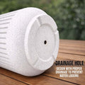 GoHooked large white speckled polymer planter with ribbed design and drainage hole, includes matching tray.
