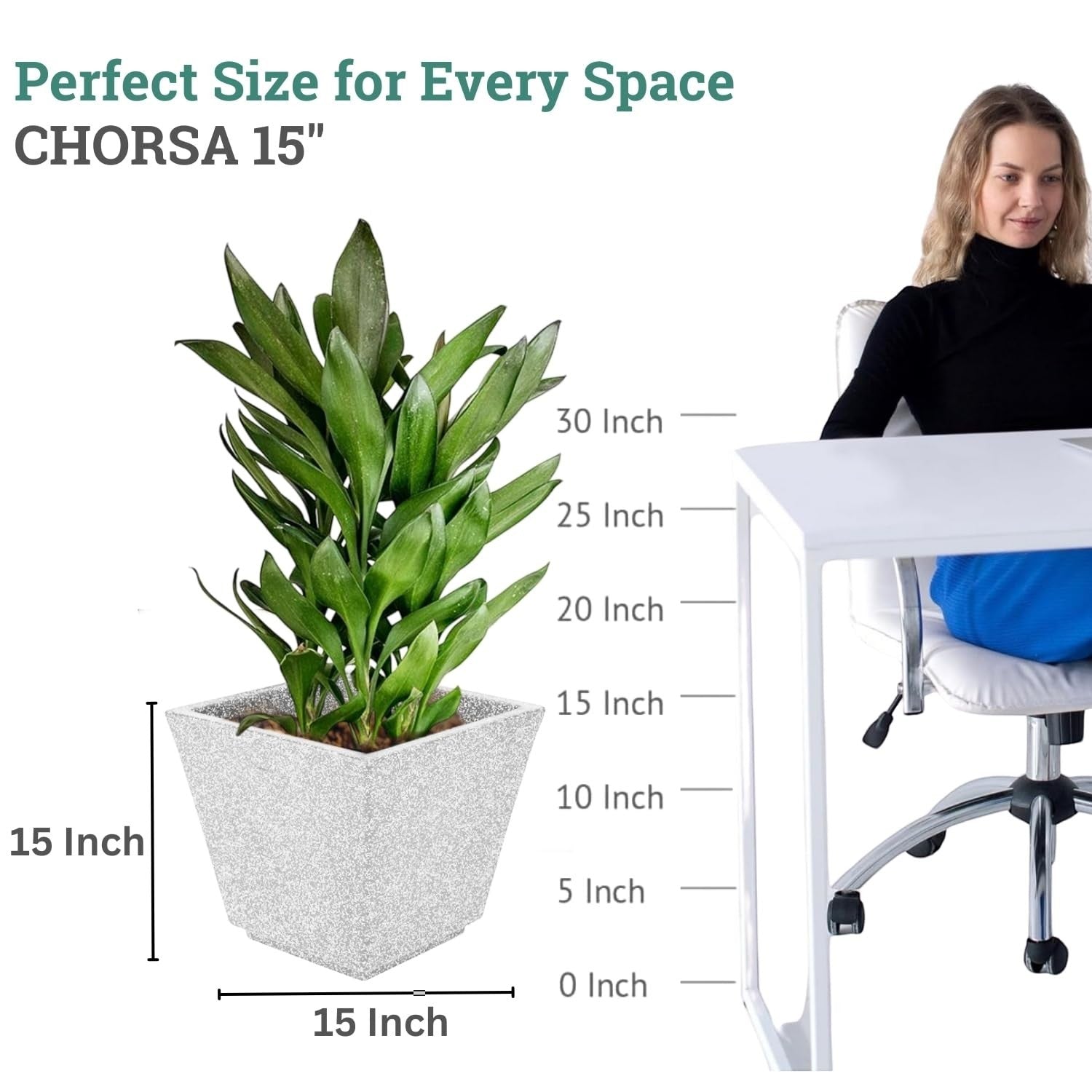 GoHooked 15-inch white square polymer planter pot with drainage hole, perfect for indoor/outdoor use.