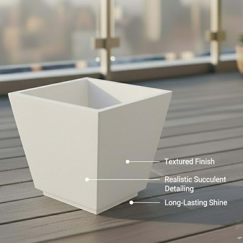 GoHooked white 10-inch square polymer planter with textured finish, ideal for indoor/outdoor use.