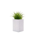 GoHooked white tall square polymer planter with ribbed granite texture and a green plant.