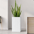GoHooked tall white square polymer planter with ribbed texture, 12x24 inches, for indoor/outdoor plants.