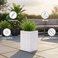 GoHooked tall white square polymer planter with ribbed texture, suitable for indoor/outdoor plants.