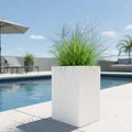 GoHooked white extra-tall square polymer planter with ribbed texture, 12x24 inch, for indoor/outdoor plants.
