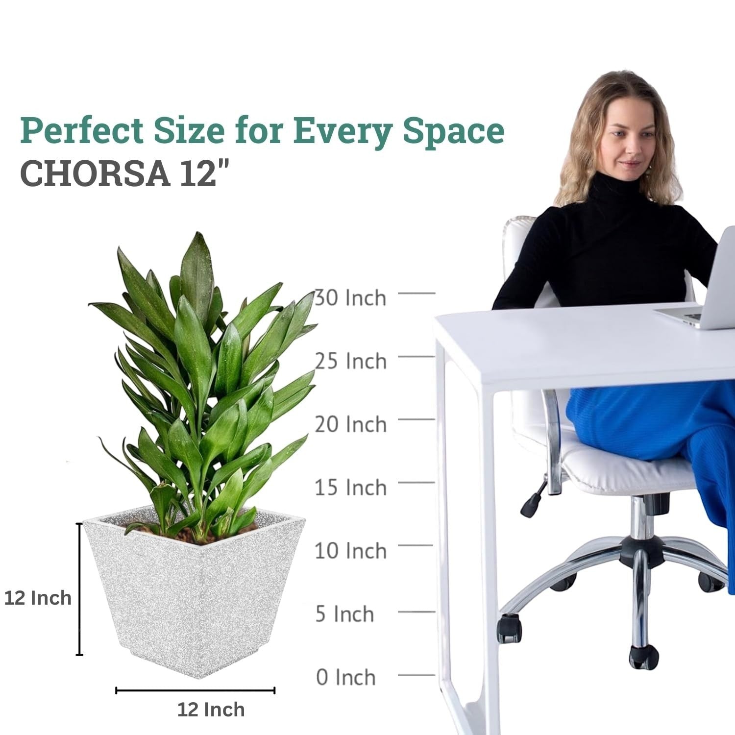 GoHooked 12-inch white square polymer planter with a textured finish, perfect for indoor or outdoor use.
