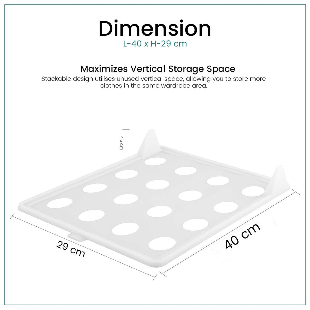 GoHooked white plastic stackable clothes organizer tray with dimensions for wardrobe and drawer storage