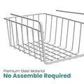 GoHooked white steel undershelf basket, 8 inch, set of 2, no assembly required