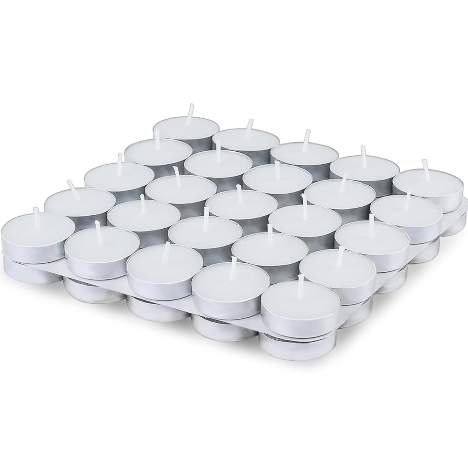 GoHooked pack of 50 unscented white tealight candles in aluminum cups, perfect for Diwali, parties, and home decor.