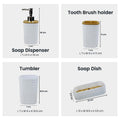GoHooked white textured square bathroom accessory set: soap dispenser, toothbrush holder, tumbler, and soap dish.