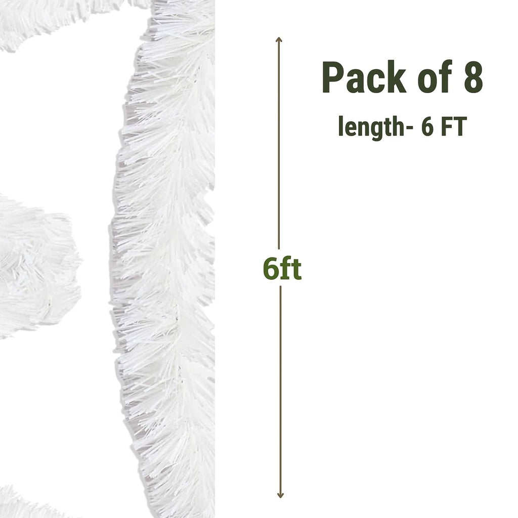 GoHooked 8 Pcs Snow White Tinsel Garland, 6ft artificial garland for Christmas tree decoration and party decor.
