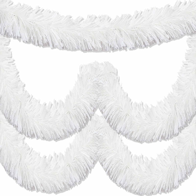 GoHooked snow white artificial tinsel garland for Christmas tree decoration, 180 cm length, plastic material.