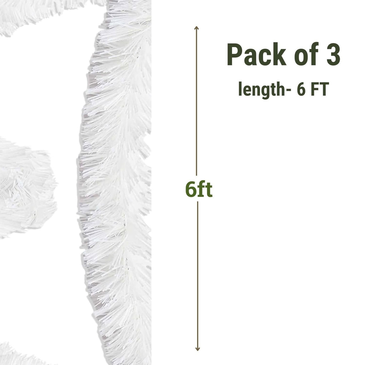 GoHooked 3-pack artificial snow white tinsel garland, 6ft length each, for Christmas and party decor.