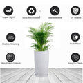 Go Hooked 18 inch white speckled tower planter with saucer, lightweight, unbreakable, UV stable, rust proof.