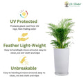 Go Hooked white speckled 18-inch tower planter with saucer, UV protected, lightweight, and unbreakable.