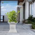 Go Hooked 16 inch white decorative Tulsi pot with Swastik symbol, perfect for home, pooja, balcony, and garden decor.