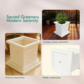 GoHooked white square plastic Tulsi pot with Om and Swastik design, 12 inch, for home temple and balcony decor.