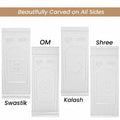 GoHooked white polymer marble-style Tulsi pot with embossed Shubh Labh, Om, Swastik, and Kalash designs. Large 16x36 inch planter.