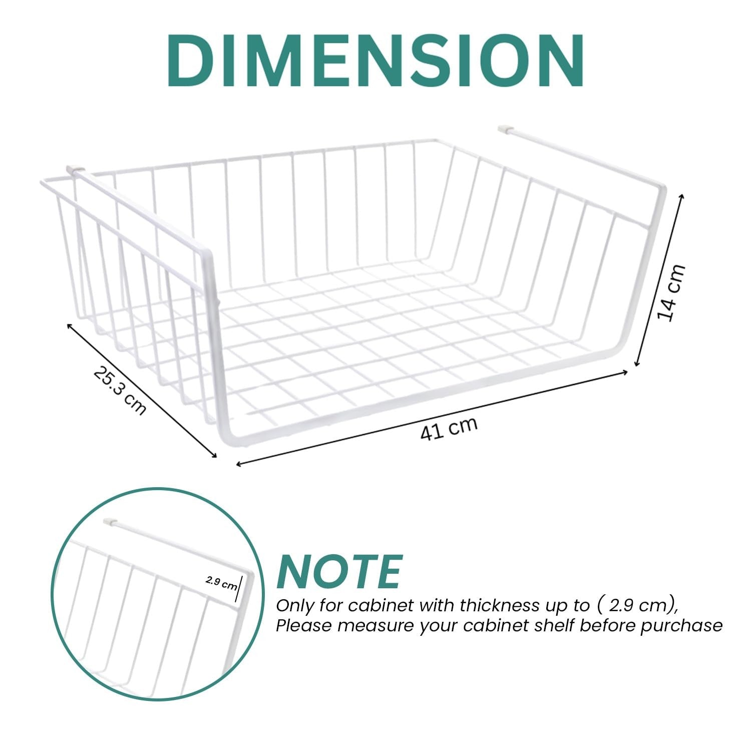 GoHooked white metal undershelf storage basket with open grid design, 16 inches wide.