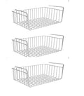 GoHooked set of 3 white wire under shelf storage baskets with grid pattern. Ideal for kitchen or office.