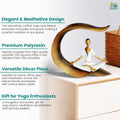 Go Hooked white polyresin meditating yoga lady statue with gold accents, seated in lotus pose.