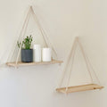 GoHooked natural wood hanging shelves with rope accents, set of 3, perfect for farmhouse decor.