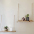 GoHooked set of 2 rustic wood hanging shelves with adjustable rope, perfect for plants or decor.