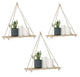Go Hooked Wall Hanging Shelf | Wood Floating Shelves for Wall Rustic Rope Shelves Plant Shelf Farmhouse Decor for Living Room Bathroom Bedroom Apartment | Wood Hanging Shelf (Pack of 3)