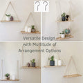 GoHooked natural wood floating shelves with jute rope, bohemian style, perfect for plants and decor. Set of 1, 18 inches.