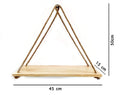 GoHooked natural wood floating shelf with rustic jute rope hangers, 45cm long, 15cm deep, 50cm height.
