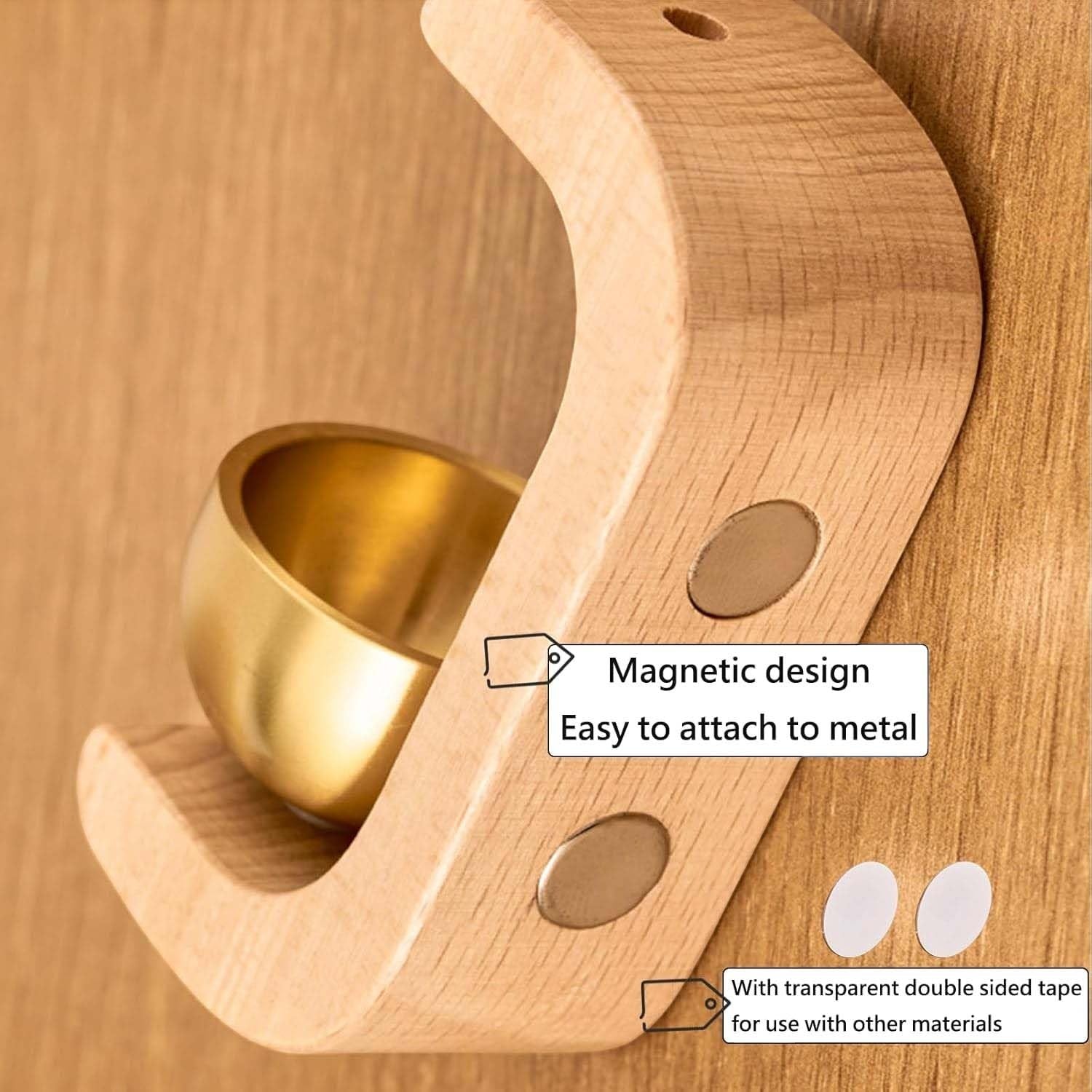 GoHooked Japanese style wooden doorbell with brass bell, magnetic design, natural wood finish.