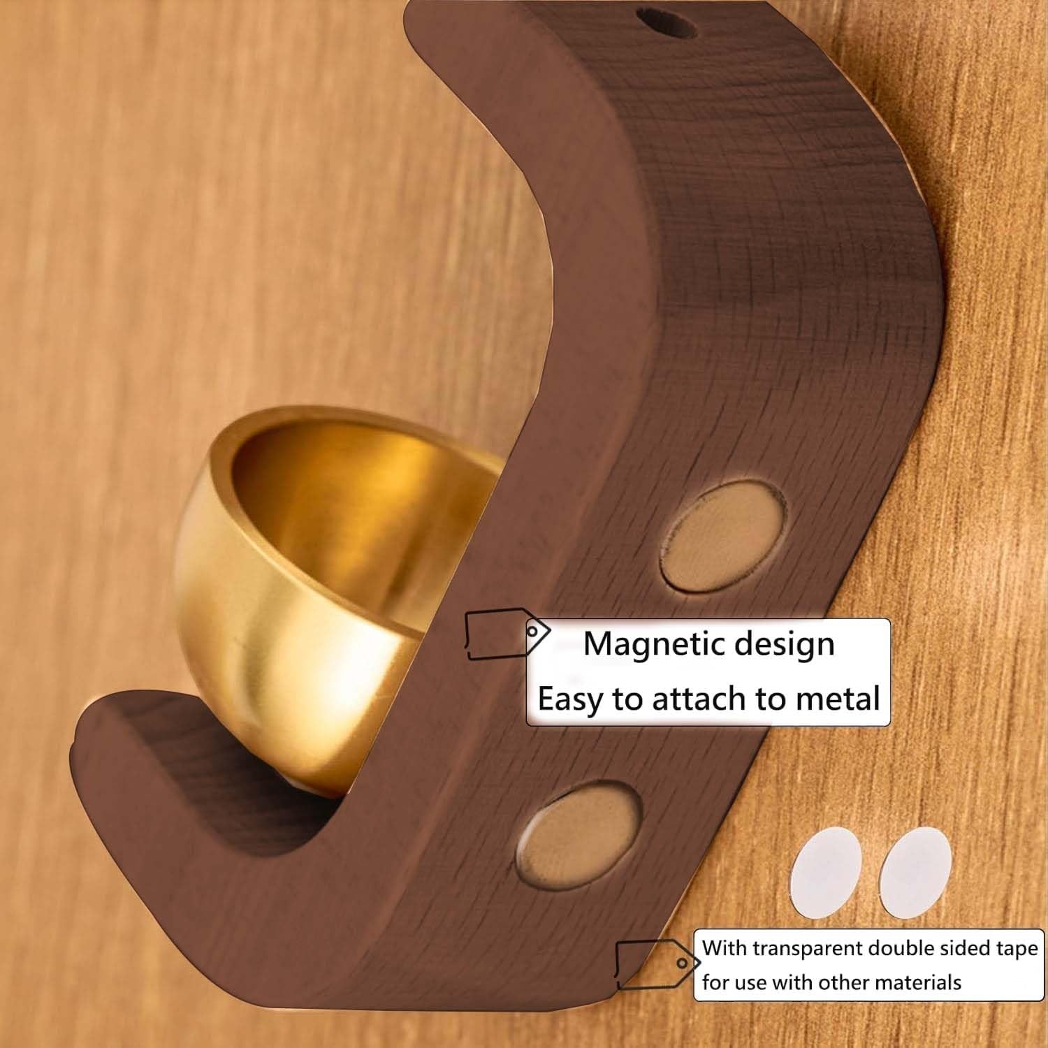 GoHooked dark brown wooden magnetic doorbell with brass bell, handcrafted for home entrance and décor.