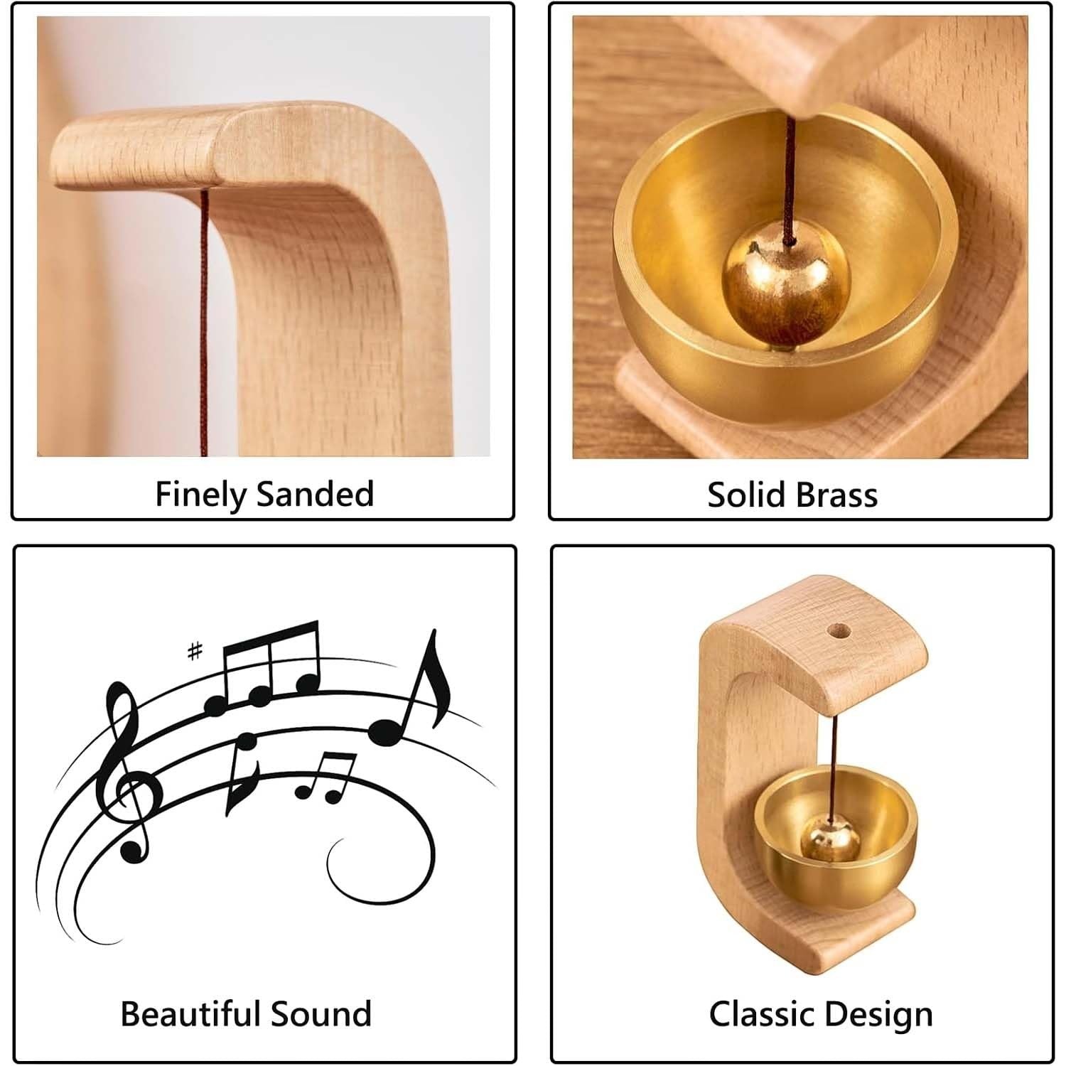 GoHooked Japanese style wooden magnetic doorbell with brass bell, natural wood finish, classic minimalist design.