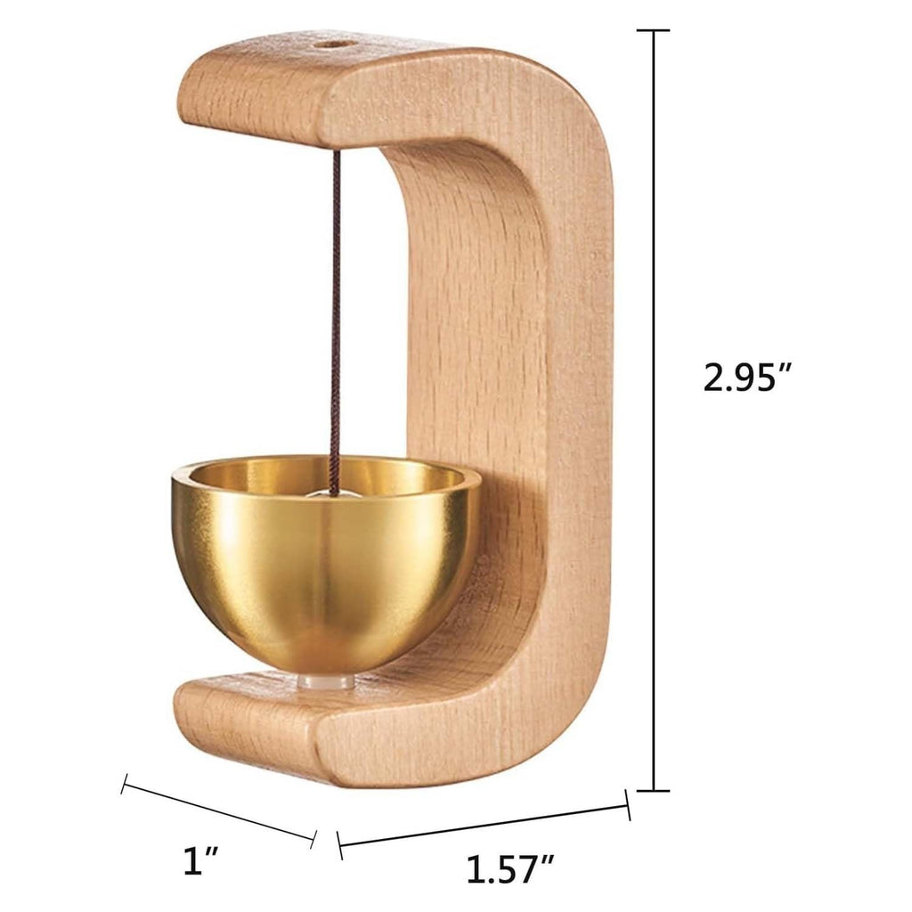 GoHooked Japanese style wooden magnetic doorbell with brass bell, natural wood finish.