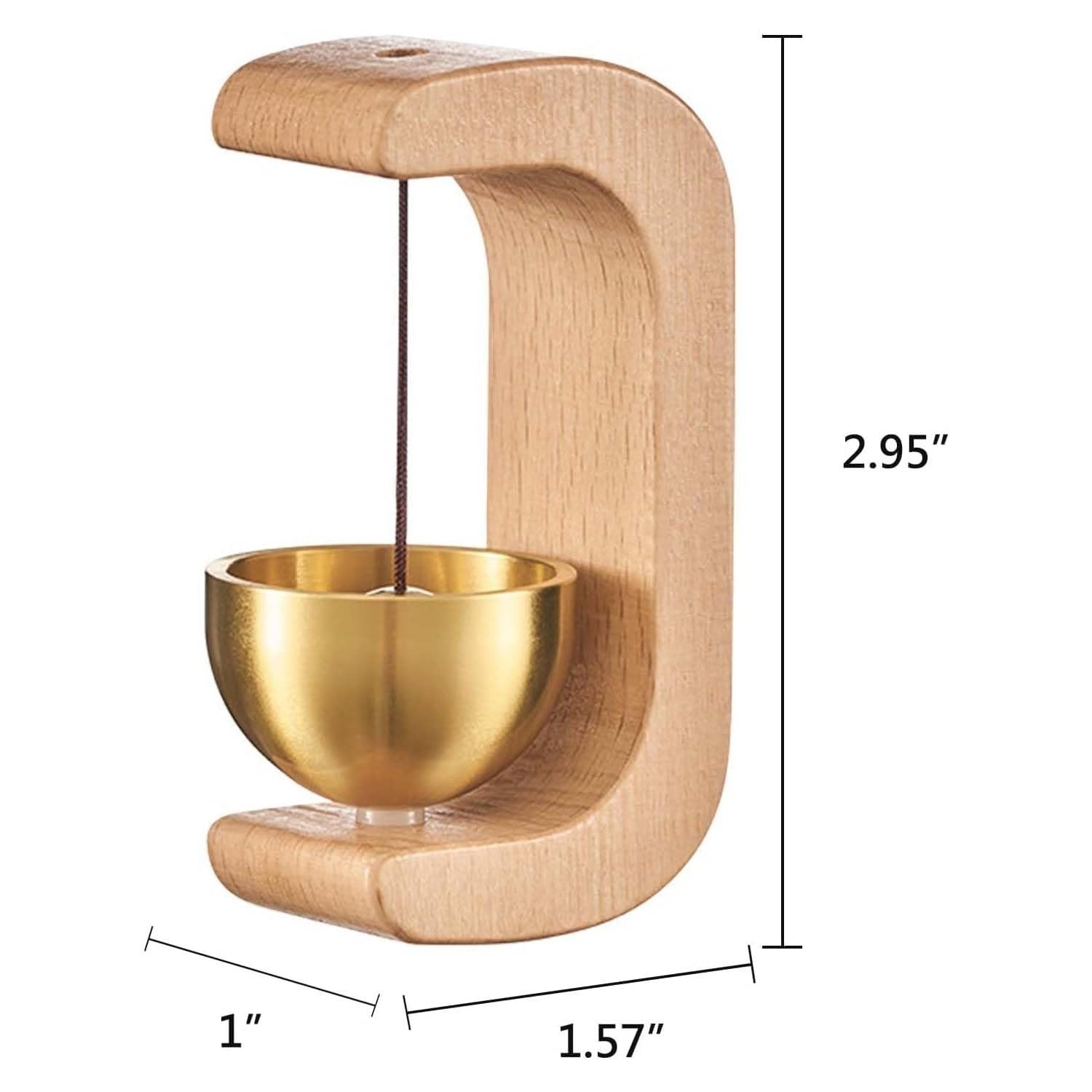 GoHooked Japanese style wooden magnetic doorbell with brass bell, natural wood finish.