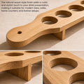 GoHooked wooden shot glass serving paddle with six circular cutouts for organized drink presentation and hosting