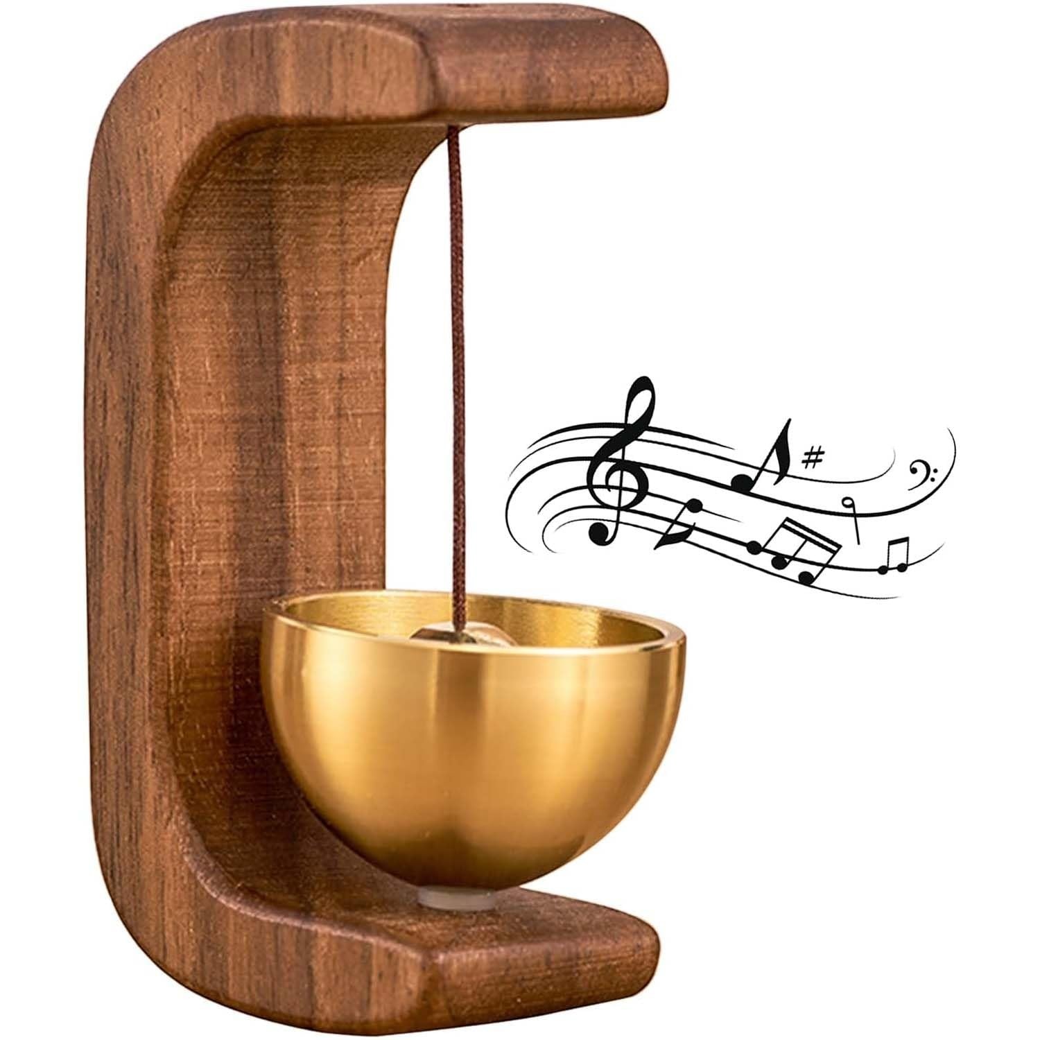 GoHooked wooden wind chime with a brass bell and musical notes graphic. Ideal for home decor.