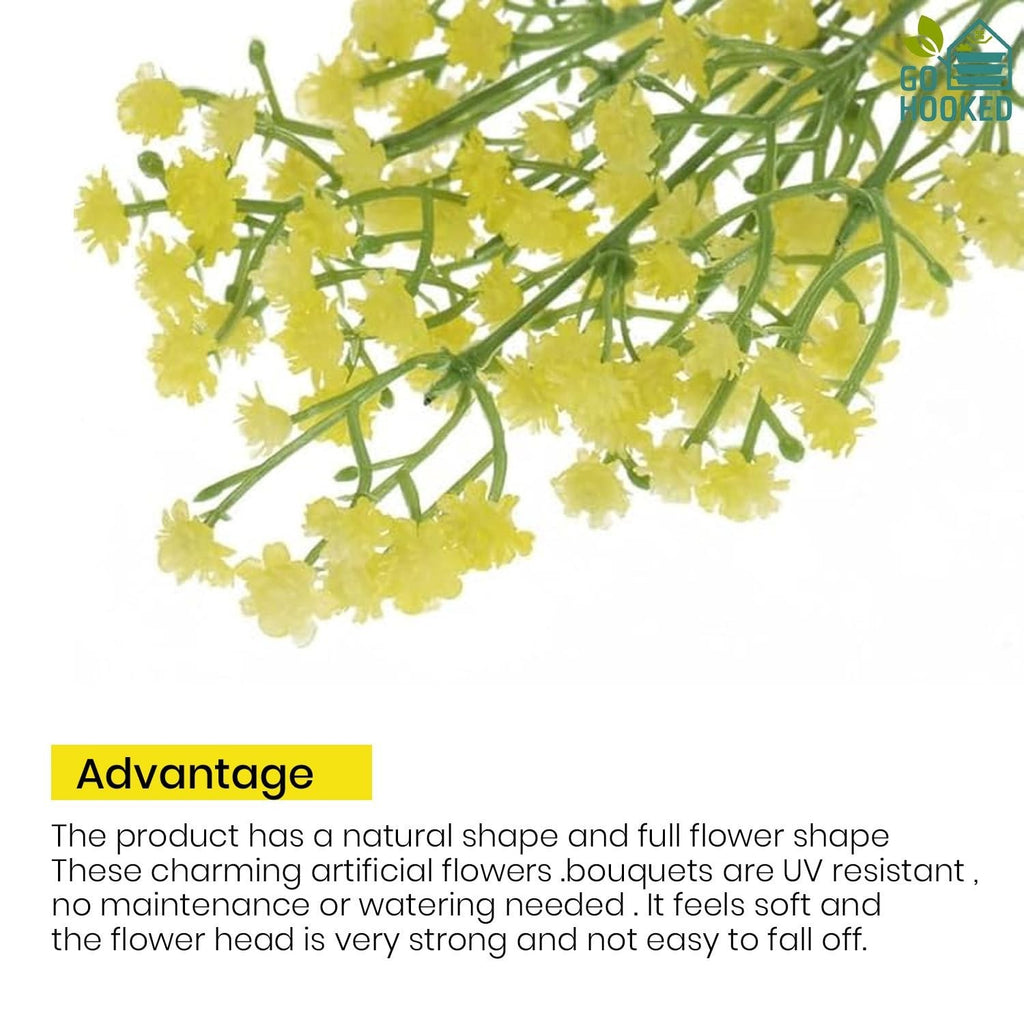 GoHooked yellow artificial baby's breath flowers with realistic soft rubber flower heads and plastic stems, perfect for bouquets and decor.