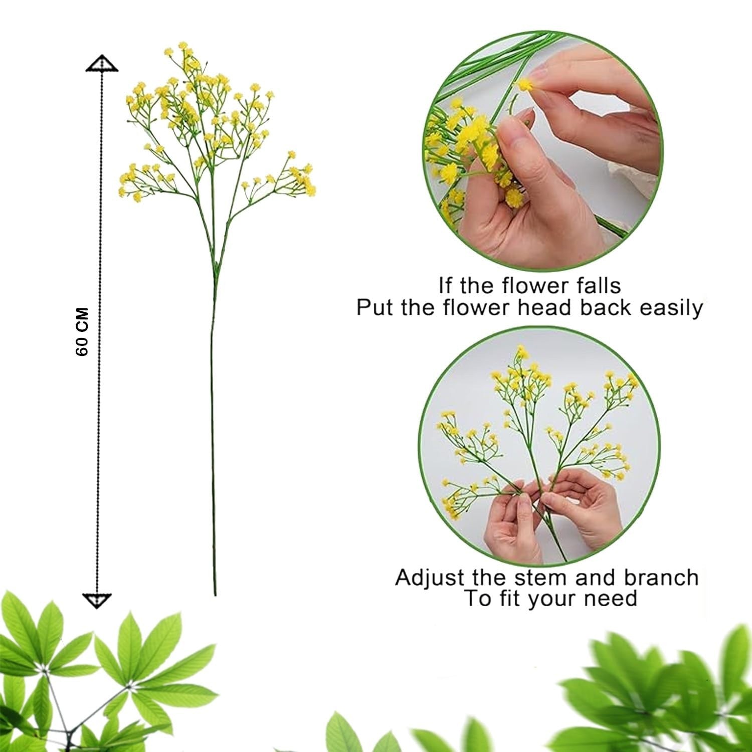 GoHooked yellow artificial baby's breath flowers, 60cm tall, with flexible stems for arrangements.